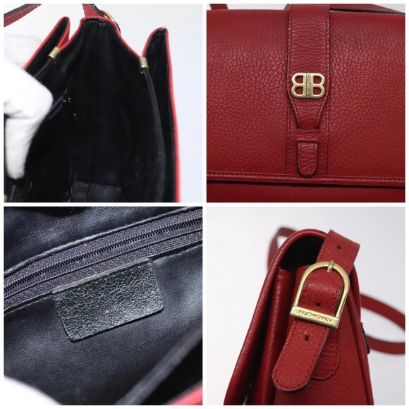 BALENCIAGA Shoulder Bag Leather Vintage Red Gold - Picture 12 of 15
